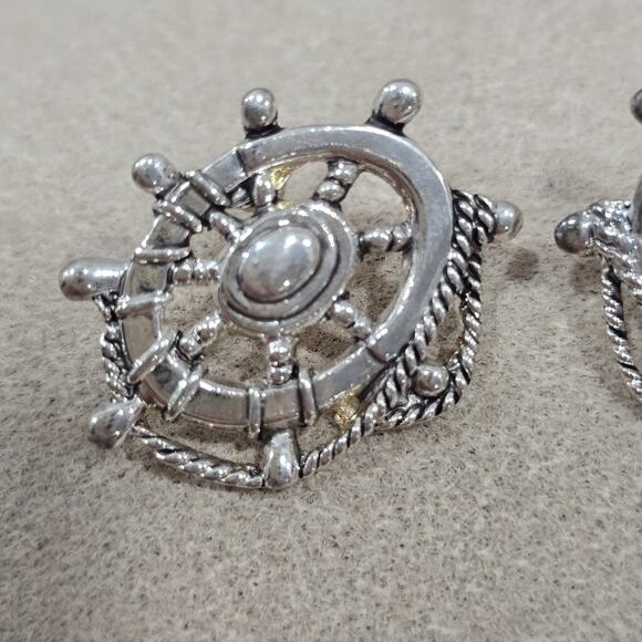 Vintage "MJ" Marie Jennifer Nautical Ship Wheel Rope Brooch Pendant Earrings - Picture 8 of 12
